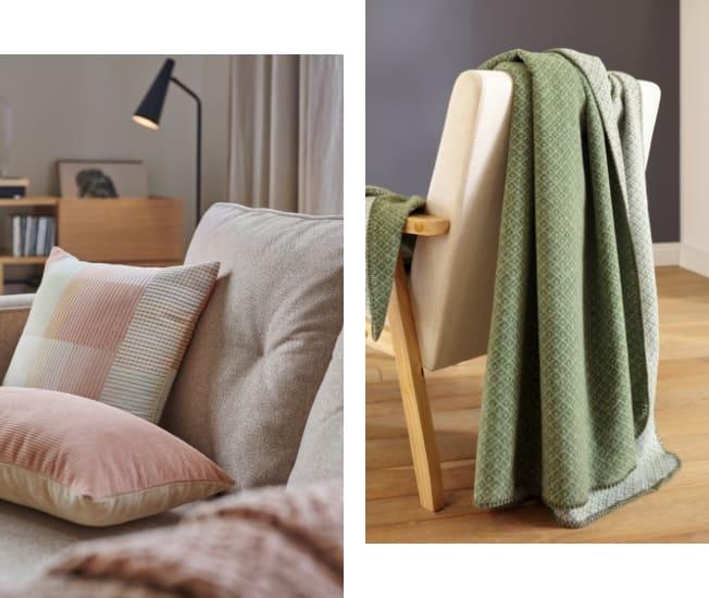 Quels plaid et coussins choisir pour un canapé au style Soft Living ? | Blog Camif