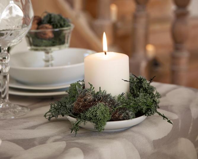 Bougeoir de Noël vert, mousse et laurier | Blog Camif